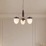 Hazelnut Branch Chandelier in Walnut Wood and Brass with Glass Shades