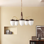 Hazelnut Branch Chandelier in Walnut Wood and Brass with Glass Shades
