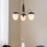 Hazelnut Branch Chandelier in Walnut Wood and Brass with Glass Shades