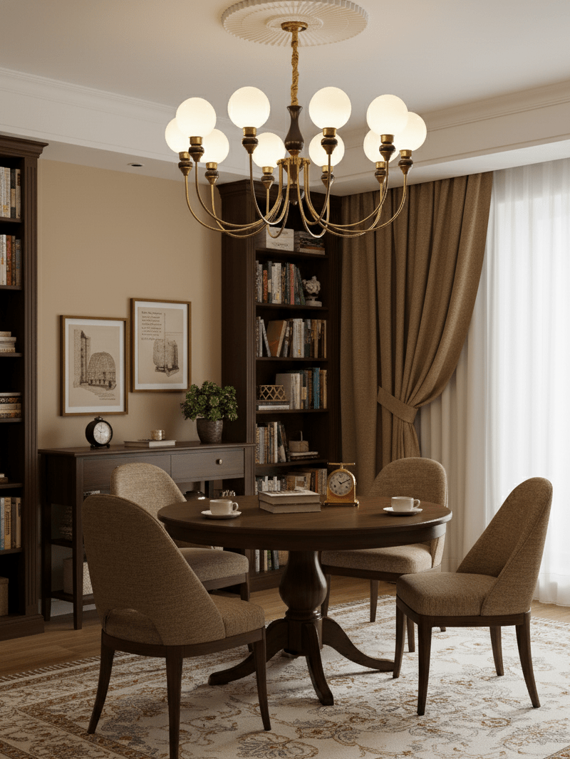 Helena Curve Chandelier – Modern Brass & Walnut Pendant Light for Dining Room