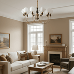 Helena Curve Chandelier – Modern Brass & Walnut Pendant Light for Dining Room