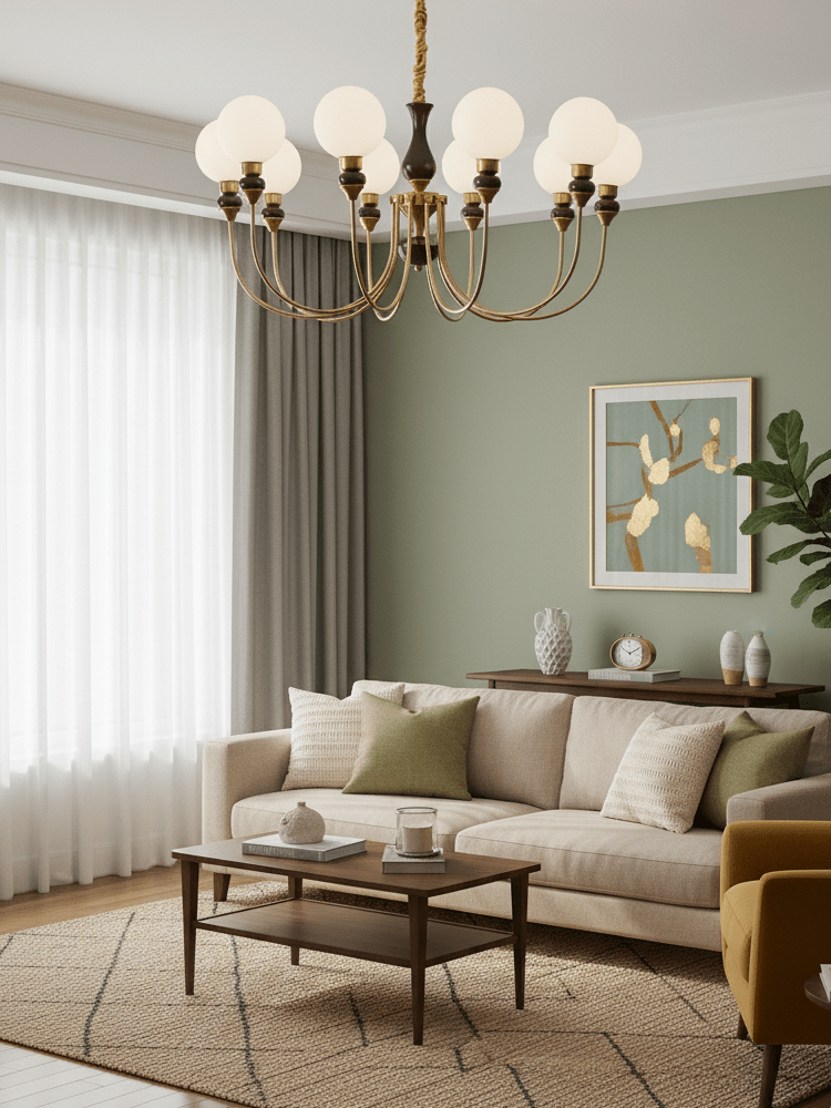 Helena Curve Chandelier – Modern Brass & Walnut Pendant Light for Dining Room