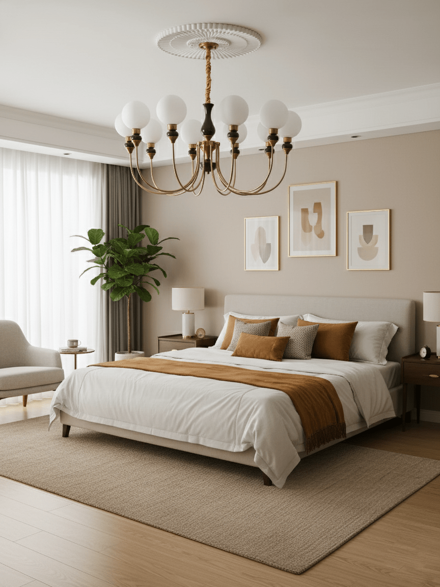 Helena Curve Chandelier – Modern Brass & Walnut Pendant Light for Dining Room
