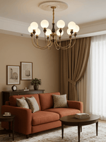 Helena Curve Chandelier – Modern Brass & Walnut Pendant Light for Dining Room
