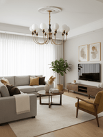 Helena Curve Chandelier – Modern Brass & Walnut Pendant Light for Dining Room