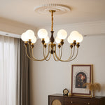 Helena Curve Chandelier – Modern Brass & Walnut Pendant Light for Dining Room