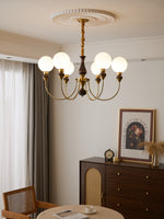 Helena Curve Chandelier – Modern Brass & Walnut Pendant Light for Dining Room
