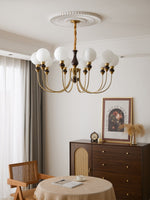 Helena Curve Chandelier – Modern Brass & Walnut Pendant Light for Dining Room