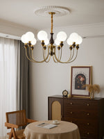 Helena Curve Chandelier – Modern Brass & Walnut Pendant Light for Dining Room