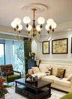 Helena Curve Chandelier – Modern Brass & Walnut Pendant Light for Dining Room