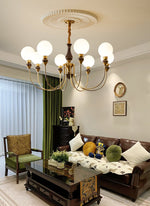 Helena Curve Chandelier – Modern Brass & Walnut Pendant Light for Dining Room