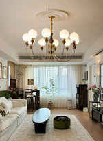 Helena Curve Chandelier – Modern Brass & Walnut Pendant Light for Dining Room