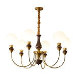 Helena Curve Chandelier – Modern Brass & Walnut Pendant Light for Dining Room