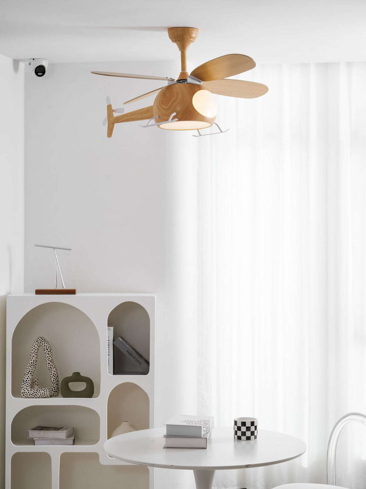 Heli Breeze Wooden Helicopter Ceiling Fan with Integrated LED Light for Kids' Rooms