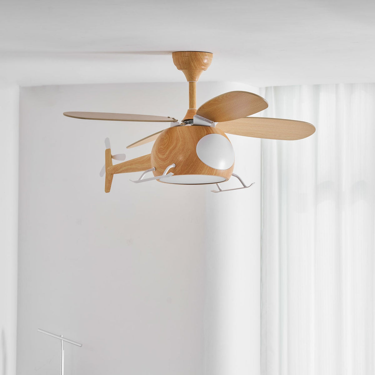 Heli Breeze Wooden Helicopter Ceiling Fan with Integrated LED Light for Kids' Rooms