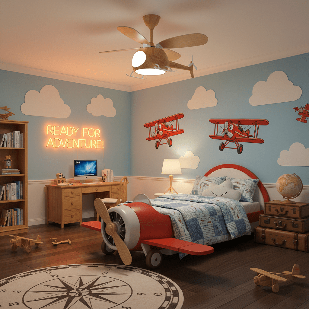 Heli Breeze Wooden Helicopter Ceiling Fan with Integrated LED Light for Kids' Rooms