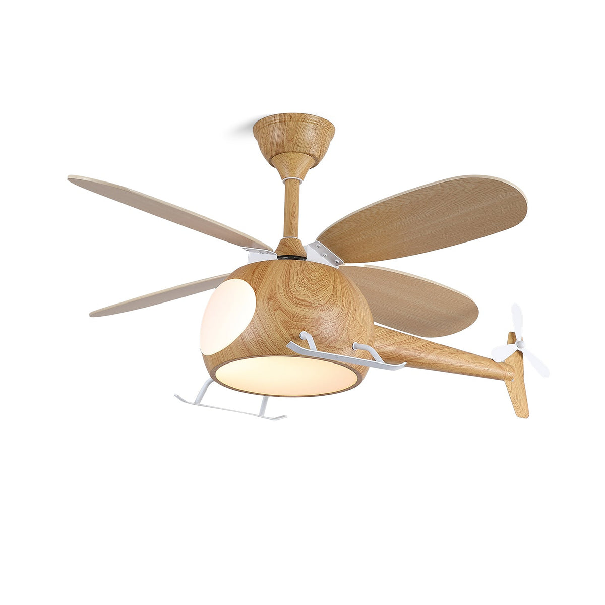 Heli Breeze Wooden Helicopter Ceiling Fan with Integrated LED Light for Kids' Rooms
