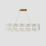 Helios Rectangular LED Pendant Light in Brass and Frosted Glass