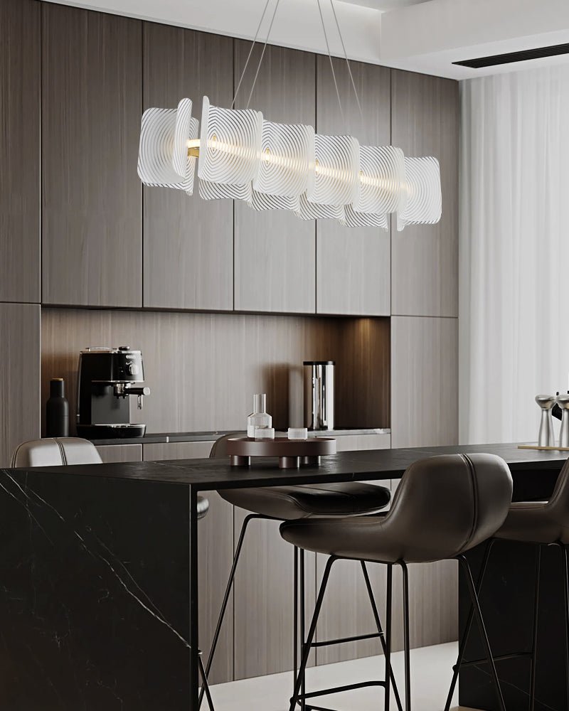 Helios Rectangular LED Pendant Light in Brass and Frosted Glass