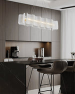 Helios Rectangular LED Pendant Light in Brass and Frosted Glass