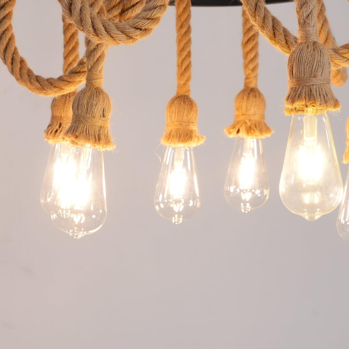 Hemp Rope Industrial Chandelier – Six-Light Pendant for Modern Rustic Interiors