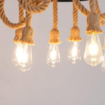 Hemp Rope Industrial Chandelier – Six-Light Pendant for Modern Rustic Interiors