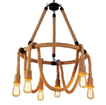 Hemp Rope Industrial Chandelier – Six-Light Pendant for Modern Rustic Interiors