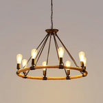 Industrial Hemp Rope Circle Chandelier with Black Iron Frame