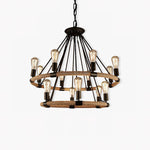 Industrial Hemp Rope Circle Chandelier with Black Iron Frame