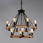 Industrial Hemp Rope Circle Chandelier with Black Iron Frame