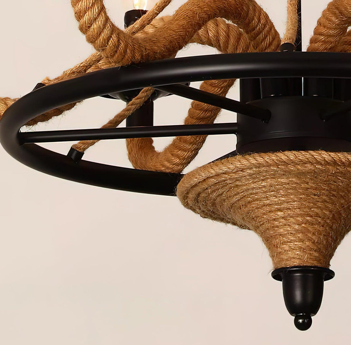 Industrial Hemp Rope Wheel Chandelier with Candle Lights for Dining Room