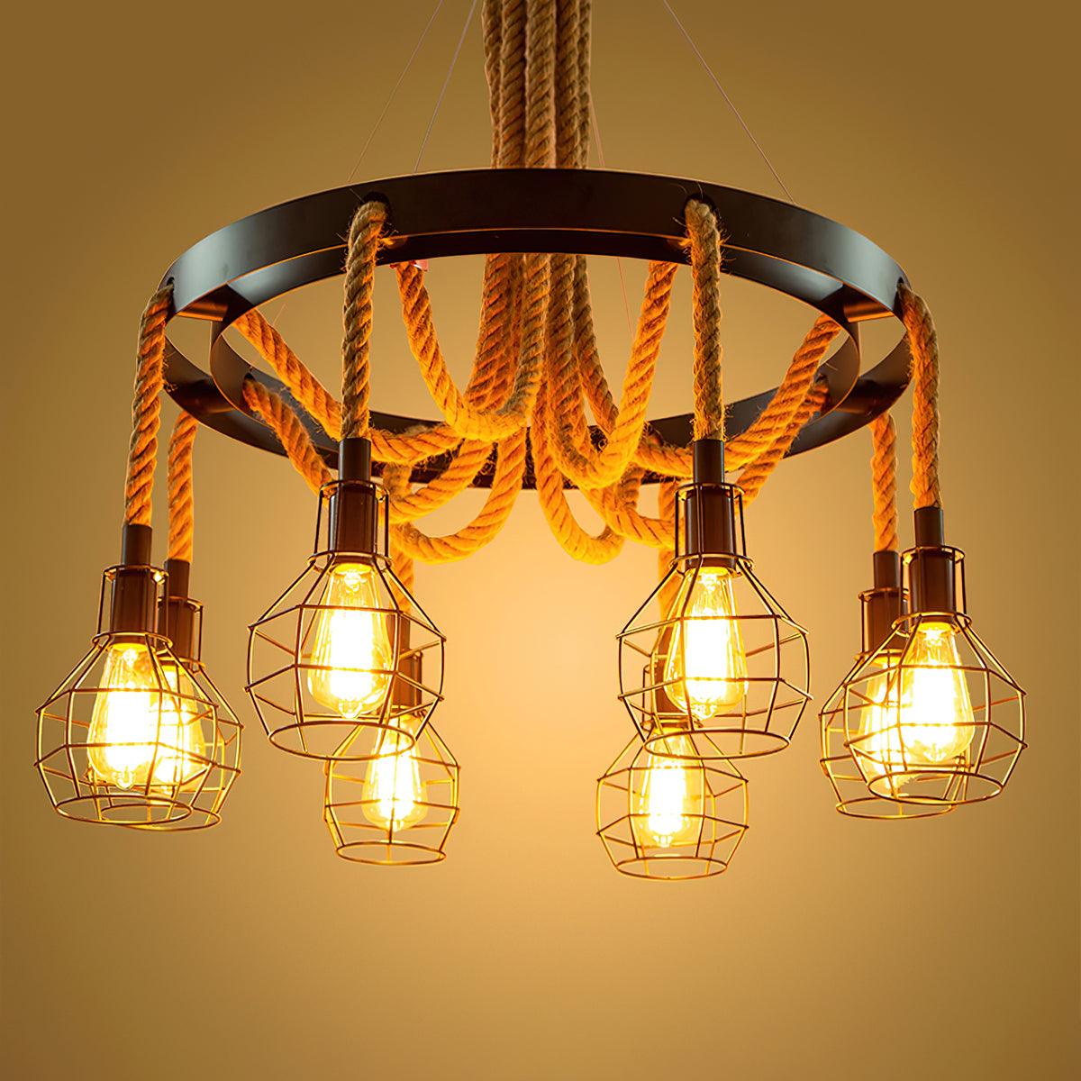 Industrial Starfall Chandelier with Hemp Rope Accents
