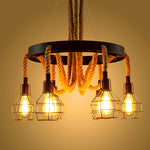 Industrial Starfall Chandelier with Hemp Rope Accents