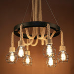 Industrial Starfall Chandelier with Hemp Rope Accents
