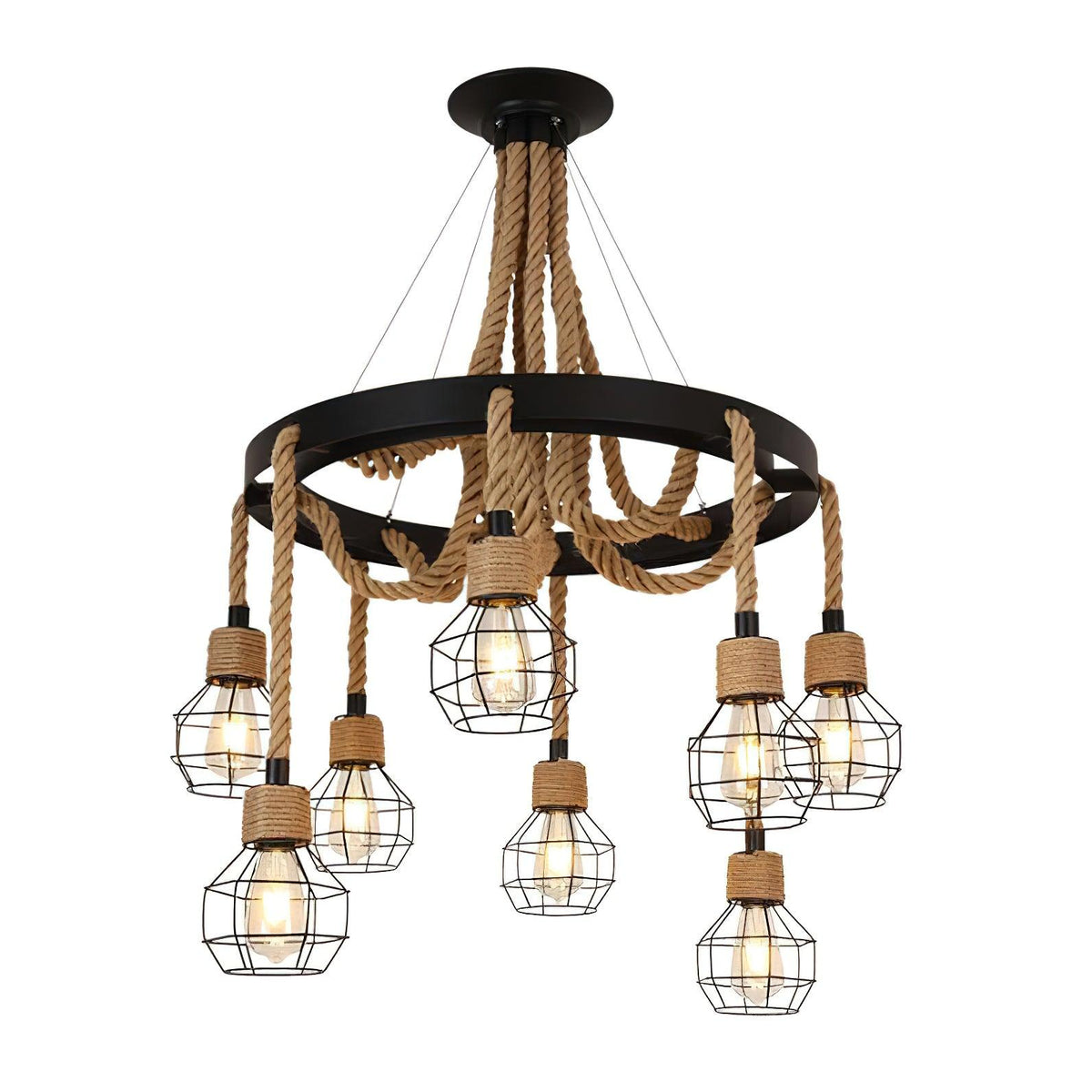 Industrial Starfall Chandelier with Hemp Rope Accents