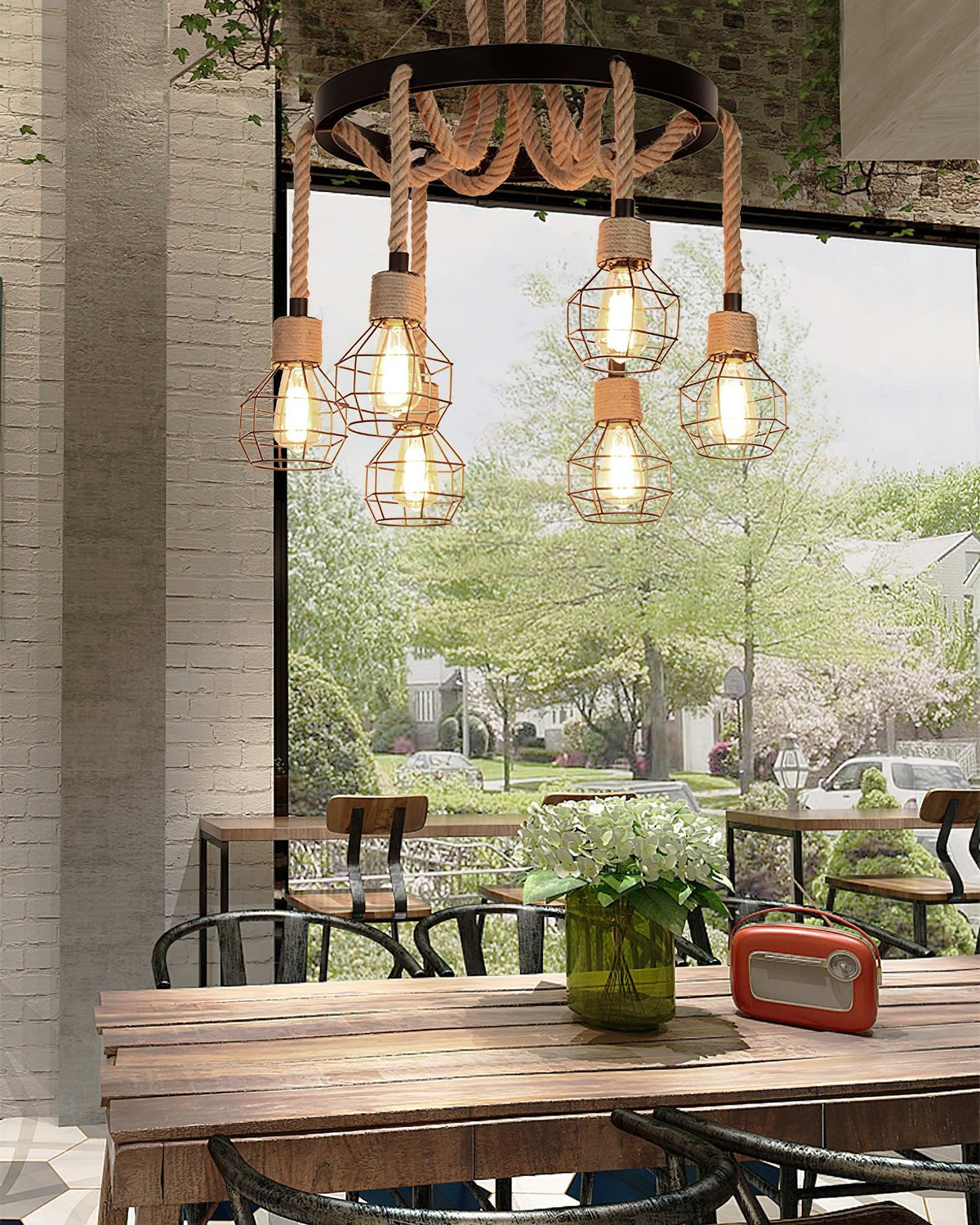 Industrial Starfall Chandelier with Hemp Rope Accents