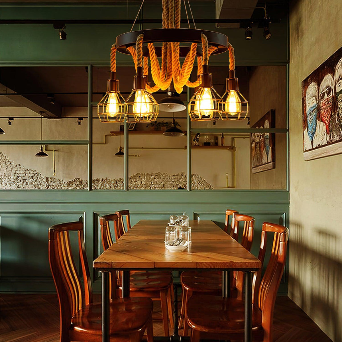 Industrial Starfall Chandelier with Hemp Rope Accents