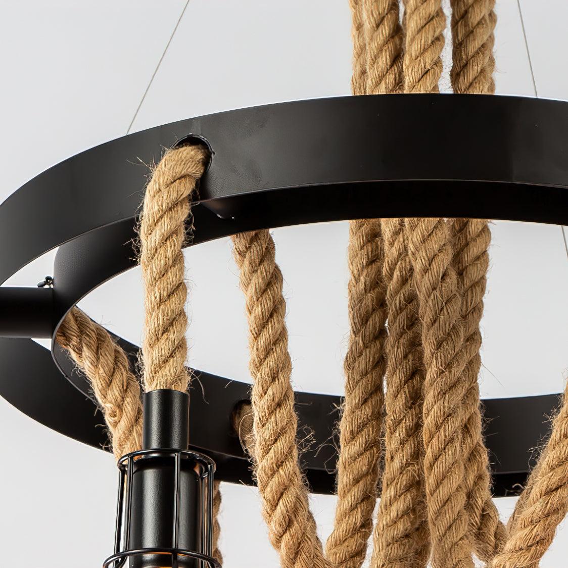 Industrial Starfall Chandelier with Hemp Rope Accents