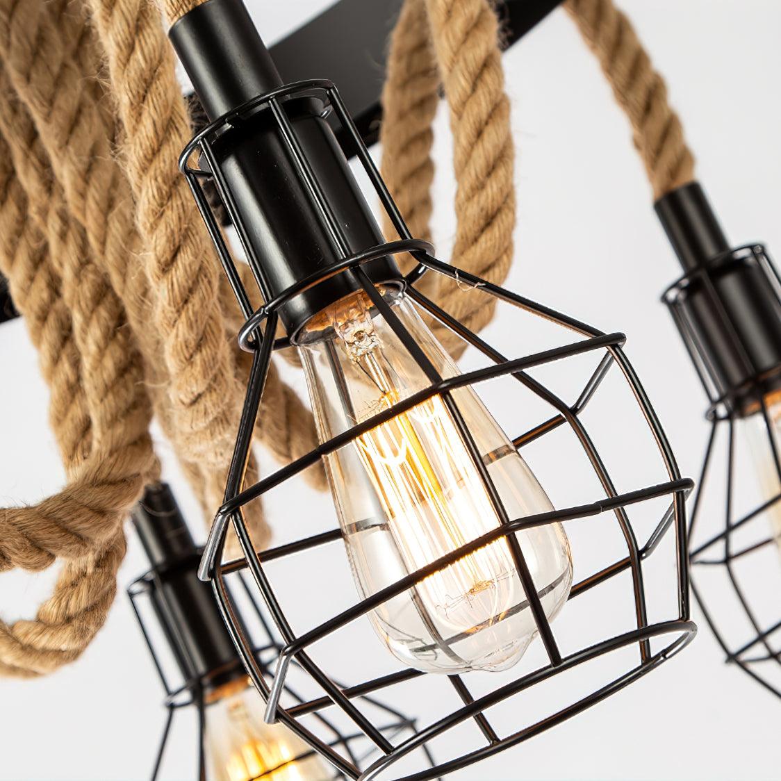 Industrial Starfall Chandelier with Hemp Rope Accents