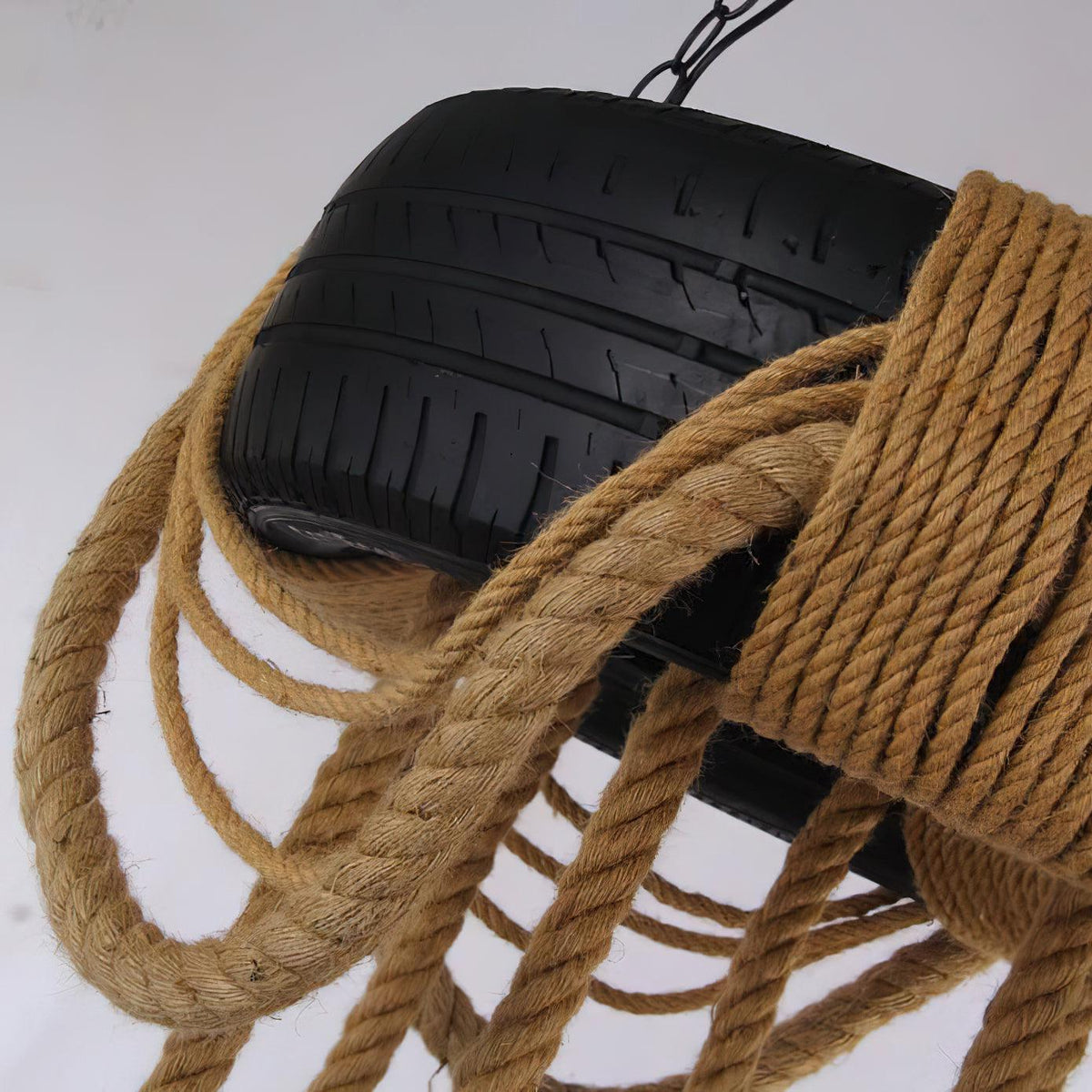 Industrial Hemp Rope Tire Chandelier with Edison Bulbs