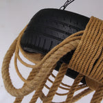 Industrial Hemp Rope Tire Chandelier with Edison Bulbs