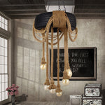 Industrial Hemp Rope Tire Chandelier with Edison Bulbs