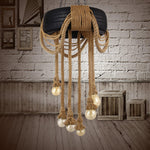 Industrial Hemp Rope Tire Chandelier with Edison Bulbs