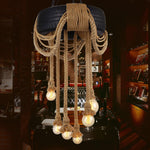 Industrial Hemp Rope Tire Chandelier with Edison Bulbs