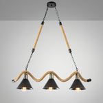 Industrial Wave Chandelier with Natural Hemp Rope – Modern Farmhouse Pendant Light