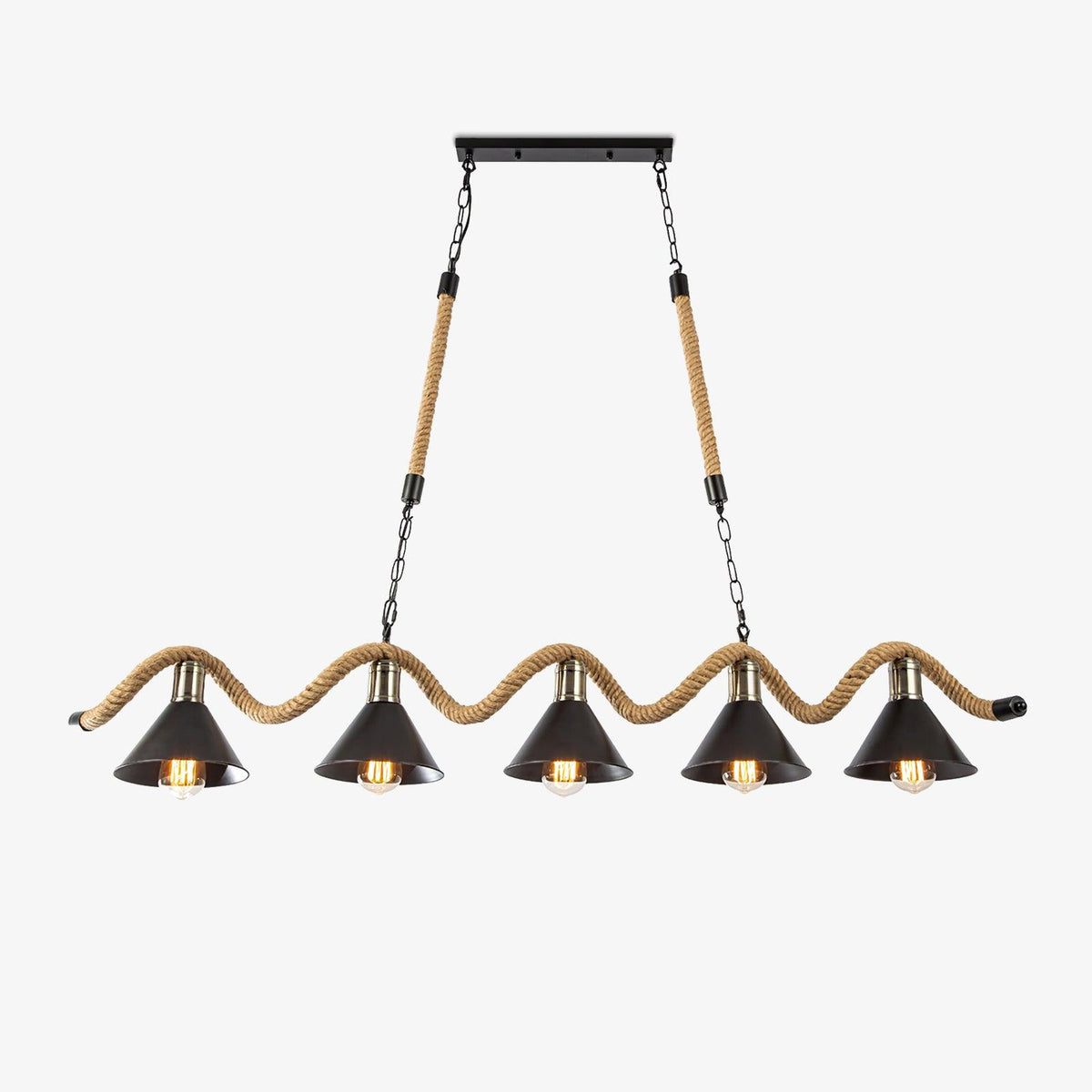 Industrial Wave Chandelier with Natural Hemp Rope – Modern Farmhouse Pendant Light
