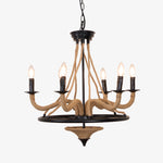 Industrial Hemp Rope Wheel Chandelier with Candle Lights for Dining Room