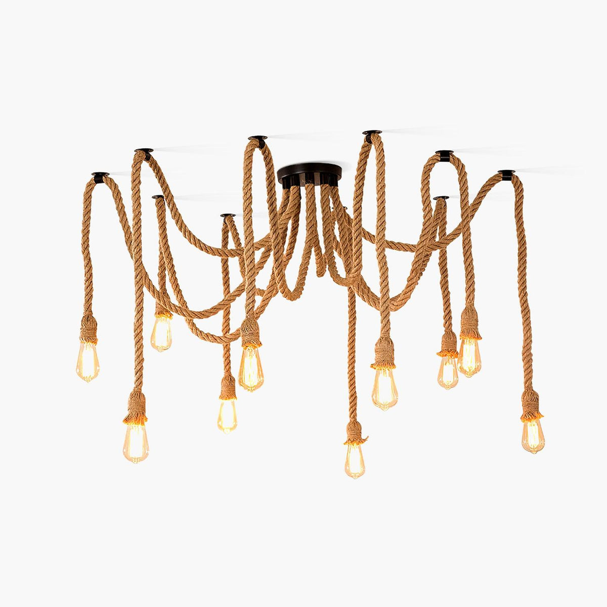 Artisan Hemp Rope Scattered Flower Chandelier for Rustic Interiors