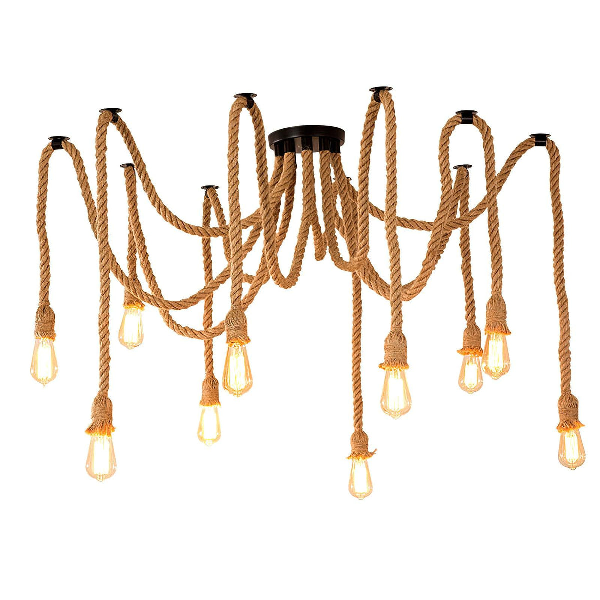 Artisan Hemp Rope Scattered Flower Chandelier for Rustic Interiors