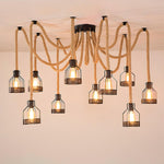 Artisan Hemp Rope Scattered Flower Chandelier for Rustic Interiors